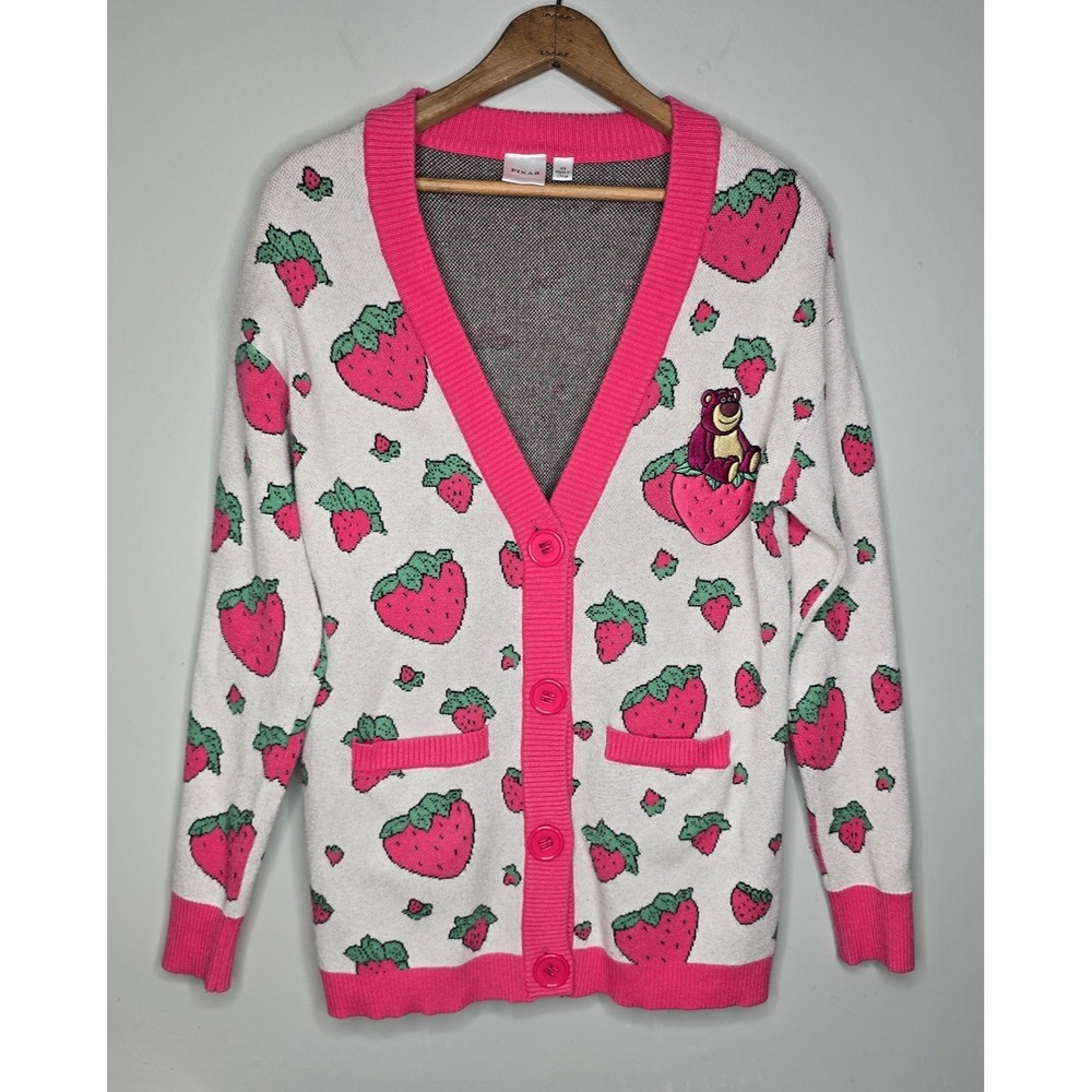 Disney Pixar Toy Story 3 Lotso Bear & Strawberries Cardigan Sweater Size XSmall